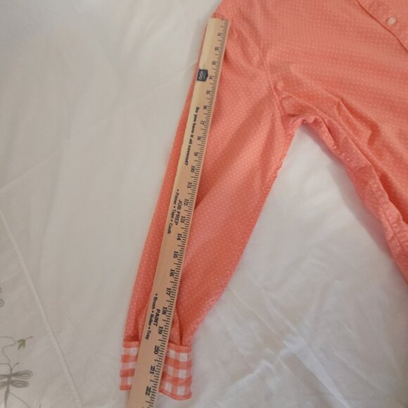 Polka Dot Long Sleeve Shirt Orange Peach Colored Blouse Size L - Picture 10 of 16